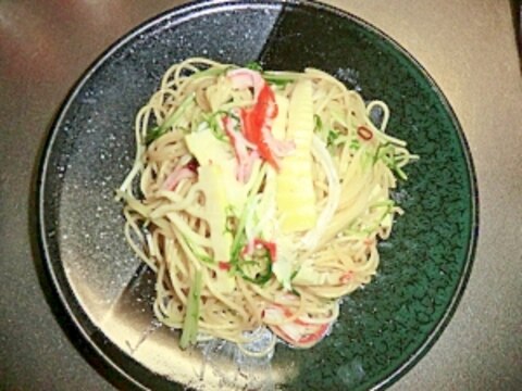 筍と水菜の塩麹パスタ